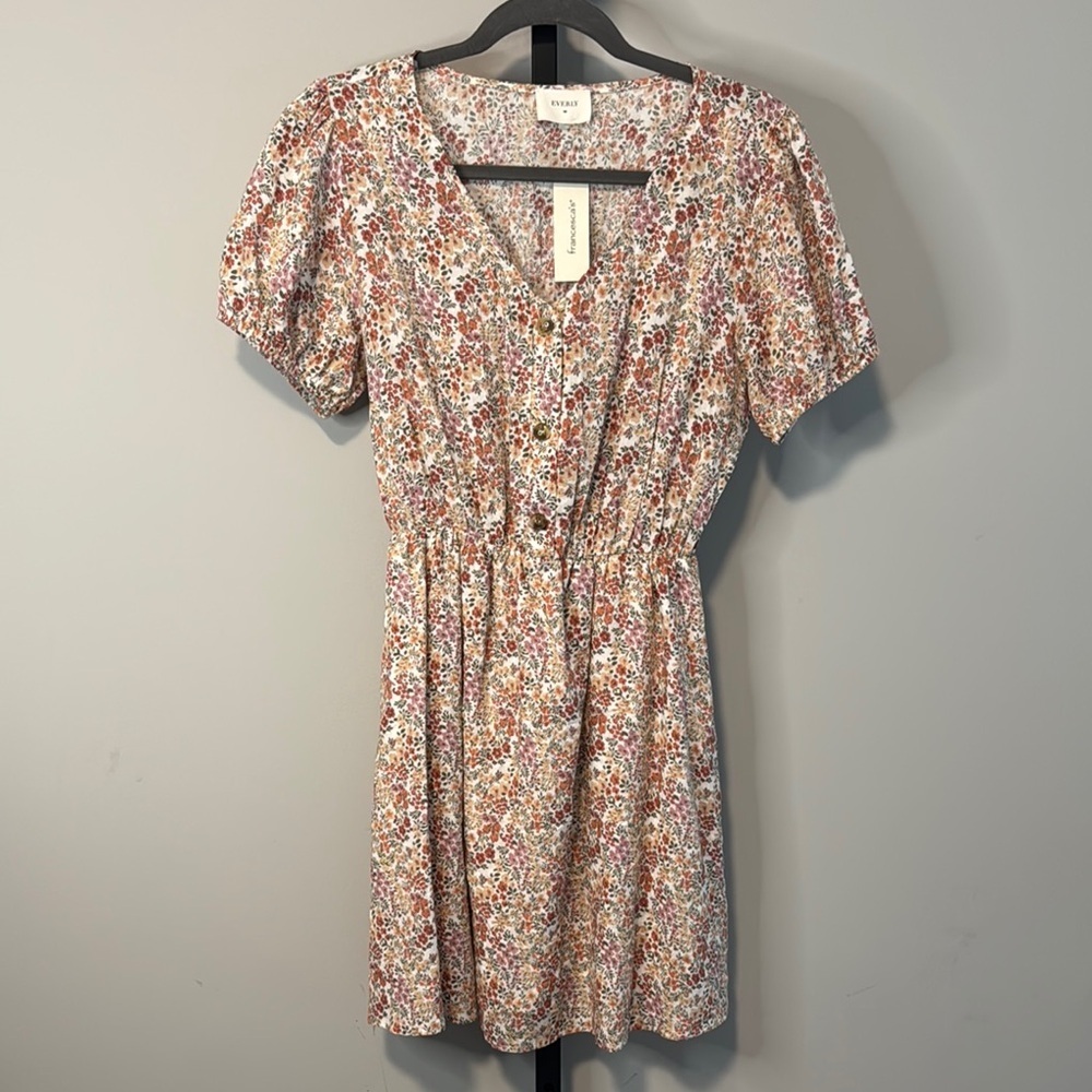 Francesca’s Boutique Everly Peplum Puff Sleeve Floral Sundress Small S New NWT